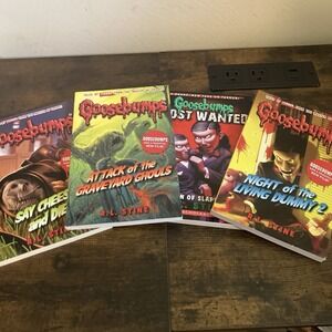 Goosebumps RL Stine Book Lot of 4 Say Cheese and Die Graveyard Ghouls Living Dum